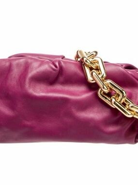 Brand New! Bottega Veneta Fuchsia Leather Clutch with Gold Chain